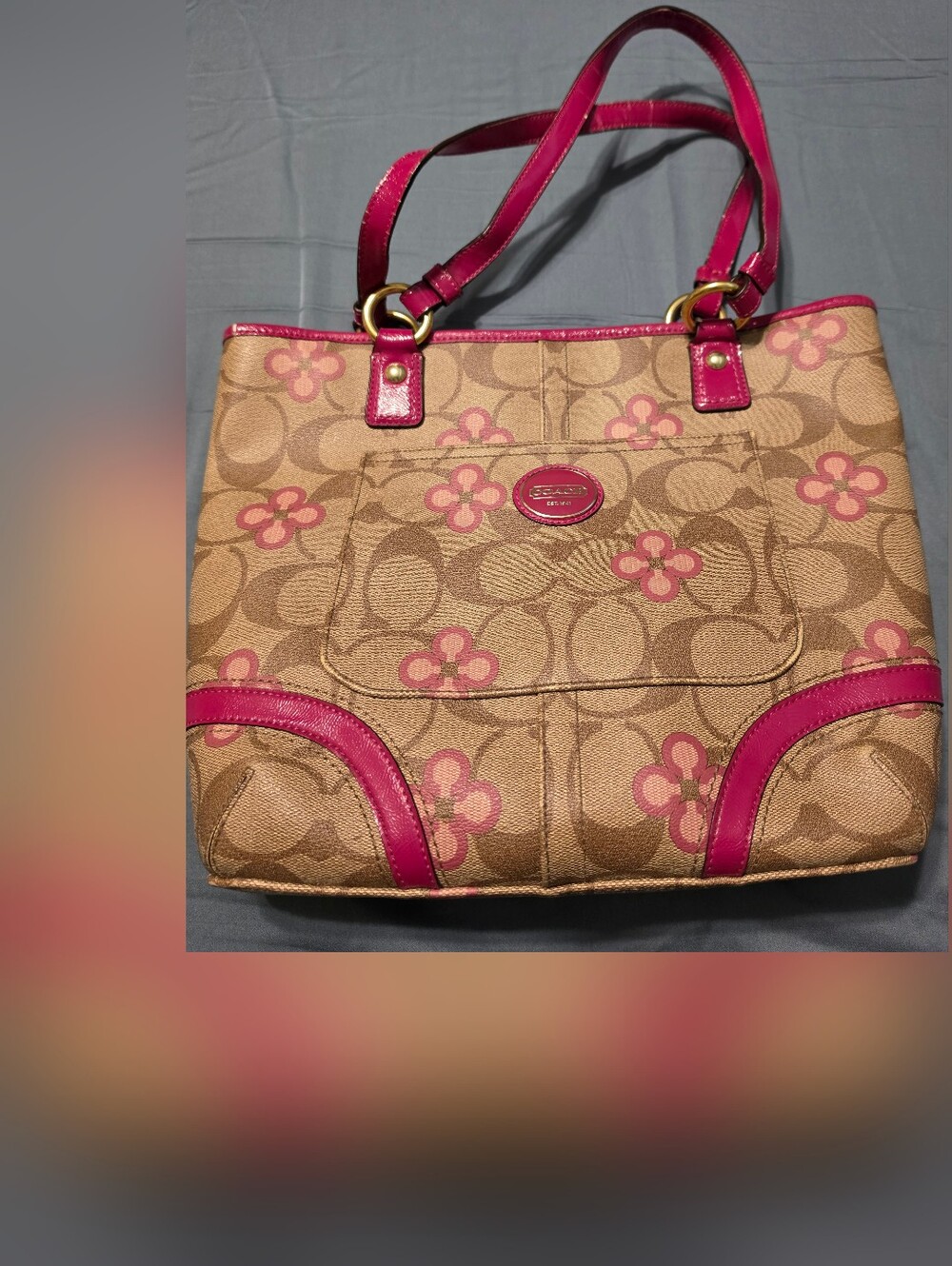 Coach Pink Flowers and Tan Tote-style Bag